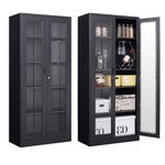 NODHM 71’’ Display Cabinet with 2 Glass Doors, 5 Tier Curio Cabinet, Metal Storage Cabinet with Lock & 4 Adjustable Shelves, Tall Front Bookcase Cabinet