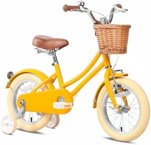 Glerc 12 Pouces Enfants Filles vélo pour 3 4 5 Ans Petites Filles rétro Style Vintage vélos avec Panier Roues de Formation et de la Cloche, Jaune