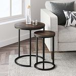 Onlinecollection Nesting Stacking Tables Round Coffee Table for Living Room Couch Side Tables Brown (Set of 2)