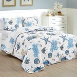 Mocaletto Luxury 2 Piece Twin Size Quilts, Elegant&Reversible Ocean Quilt Set Bedding Set with Pillow Sham, Sealife Beach Bedspread, Lightweight Microfiber Twin Size Coverlet(Sea,68 * 88 inches)