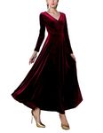 Urban CoCo Women Long Sleeve V-Neck Velvet Stretchy Long Dress (X-Large, Wine Red)