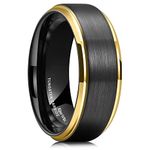 King Will Mens 8mm Black Tungsten Carbide Ring Matte Brushed Gold Plated Beveled Edge Wedding Band 11