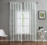 LINENZONE Pair of 2 Lace Curtain Panels with Attached Valance and 6 Tassels. Sheer Lace Curtains for Living Room, Dining Room, Bedroom or Kitchen. Classic English Rose Design. (Luna 54 x 96, Ivory)