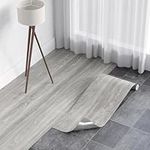 Homease Vinyl Flooring Roll 15.7"W x 393.7"L/ 43 Sq.Ft, Wood Grain Peel and Stick Floor Tiles Waterproof Wear-Resistant Vinyl Plank Flooring for Any Room, Easy DIY Flooring Solutions, Light Grey