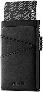 VULKIT Pop up Wallet Credit Card Holder with Extra Leather Slots RFID Blocking Slim Metal Card Case for Men or Women(Black)