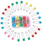 Trimming Shop 100pcs Iron Safety Pins Box, Plastic Head Diaper Pins for Baby Nappy, Fastening Securing Clothing, Crafting, Dressmaking (5cm, Assorted Colour)