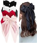 SHENHE 4Pcs Satin Hair Bows for Women Ribbon Big Bow Barrettes Clips Oversized Long Tail Accessories Black White Red Pink