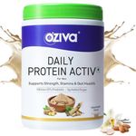 OZiva Daily Protein Activ For Men | Protein Powder For Men For Better Stamina| Big Muscle Protein With 40G Protein Per 100G And Probiotic Bacteria 300G (Vanilla Almond, Pack 1)