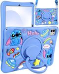 Petonist for iPad Pro 11 Inch Case M4 2024 5th Generation - Cute Cartoon Character 3D Unique Design for Women Girls Girly Soft Silicone Kickstand for iPad Pro 11 M4 Case with String, Blue Stit