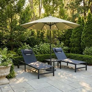 PURPLE LEAF Tanning Chair with Face Hole Pillow and Wheels Headrest Aluminum Patio Chaise Lounge Chairs Adjustable 5-Position Lay Flat Outdoor Sunbathing Lounge Chair for Beach Pool Navy Blue