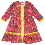 superminis Girls Cotton Floral Printed Front Open Shrug with Solid Color Strappy Top Dress (7-8 Years, Red)