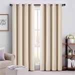 AMEHA Eyelet Blackout Curtains for Home Décor Soundproof Thermal Insulated Ring Top Kitchen Cream Curtain 66x54 Inch, 2 Panel with Tiebacks