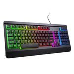 Gaming Keyboard with Large Print Keys, 7-Color Rainbow LED Backlit, Quiet Light Up Computer Keyboard with All-Metal Panel, Wrist Rest, Anti-Ghosting Multimedia Keys, USB Wired Keyboard for PC Mac Xbox