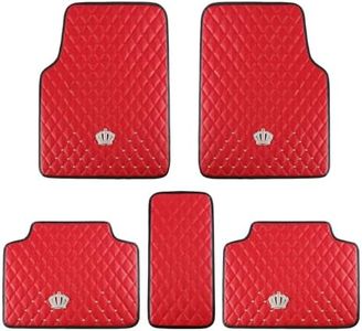 eing Lot de 5 tapis de sol en cuir synthétique toutes saisons pour voiture, SUV et camion (avant et arrière), protection robuste, coussin de sol de voiture couronne, rouge