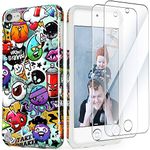 iPod Touch 7th Generation Case with 2 Screen Protectors, IDWELL Slim Anti-Scratch Flexible Soft TPU Bumper Protective Case for iPod Touch 5/6/7th, Graffiti Art