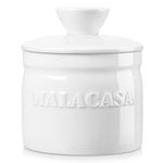 MALACASA Butter Dishes with Lid, Porcelain Butter Keeper Crock for Counter with Water Line, Butter Container for Fresh Spreadable Butter, Series REG, Ivory White