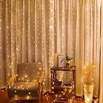 Curtain Fairy Lights 3m×3m Remote Indoors Waterfall String Lights with Hooks Waterproof Warm White String Lights Window Decorations Twinkle LED Lights for Bedroom Christmas Wedding Party