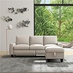 Small Sectional Sofa L-Shaped Couch, Convertible Couches for Living Room with Reversible Storage Chaise & Side Storage Pockets, 3-Seat Linen Sofa for Living Room/Apartment/Studio/Small Space (Beige)
