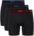 Hanes Men's Moves Performance Boxer Brief, Total Support Pouch, Trunk/Long, 3-Pack, 6", Black-Regular Leg-3 Pack