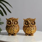 Lamcy Plaza Modern Classy Lucky Owl Resin Art Figure Showpiece | Golden | 2 Piece |