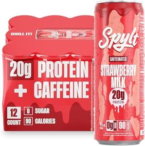 Spylt High Protein Strawberry Milk with 60mg Caffeine & 20g Protein - Ready to Drink, Sugar Free, Lactose Free Milk, Perfect for Workout Recovery & Afternoon Pick Me Up Protein Shake - 12 Count
