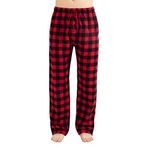 JTPW Men's 100% Cotton Flannel Sleep Pajama Pants With Pockets, Black Red Check, Size: S