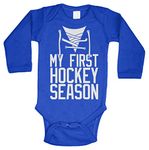 Tcombo My First Hockey Season - Sports Fan Bodysuit, Royal Blue - Long Sleeve, Newborn
