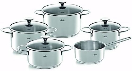 Fissler Copenhagen / Edelstahl-Topfset, 5-teilig, Kochtopf-Set, Töpfe mit Glas-Deckel, Induktion, alle Herdarten (3 Kochtöpfe, 1 Bratentopf, 1 Stielkasserolle-deckellos)