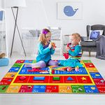 LuxFocus Nursery Kids Area Rug Play Rug Alphabet Animals Non-Slip Thickened Carpet for Nursery, Toddler Classroom and Baby Playroom, Playtime Activity Rug Carpet 120x160cm