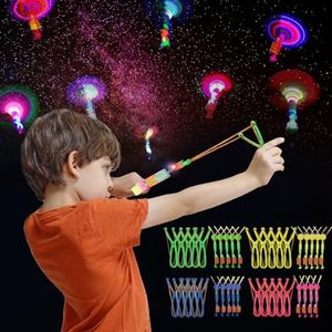 20 Piezas Helicóptero Vuelo Juguete, Tirachinas Noche Volando Juguete Set, Led Helicóptero Vuelo Juguete, Lanzador de Cohetes para iños y Adultos, Helicóptero Juguete Set para Cumpleaños para Niños