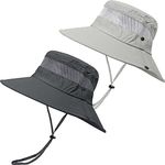 LCZTN 2 Pieces Boonie Sun Hat for Men & Women Bucket Hat with UV Protection UPF 50+ for Fishing,Hiking,Safari & Gardening (Dark Grey&Light Grey)