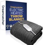 Dreamcatcher Grey Heated Throw Electric Blanket, 160 x 120cm Heated Blanket Machine Washable Soft Fleece Electric Throw Overblanket with 12HR Timer and 9x Control Heat Settings