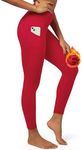 IUGA Fleece Lined Leggings with Pockets for Women Thermal Leggings for Women High Waisted Yoga Pants Winter Workout Leggings Bright Red