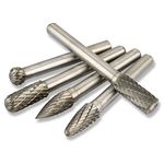 Hakkin Tungsten Carbide Steel Double Cut Rotary Burrs Set 5Pcs 1/4” Shank 8mm Head Fits Rotary Tools Carbide Rotary Burr for Die Grinder Drill, Metal Polishing, Engraving