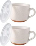 AmorArc Ceramic Soup Mugs with Lid, 24 oz Soup Cups with Hanlde for Coffee, Cereal, Salad, Noodles, Tea, Soup Bowls Cups, Microwave &Dishwasher Safe, Set of 2, Speckled Outside with Vented Lid