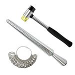 VPMeetx Ring Sizer Measuring Tool with Jewelers Rubber Hammer Mallet Finger Size Measuring US Sizes 0-15 Steel Ring Mandrel for Man Women Jewelry Making