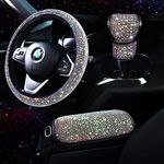 TZARROT Bling Car Accessories set for Women, Bling Steering Wheel Cover for Women Universal Fit 15 Inch, Rhinestone Center Console Cover, Bling Gear Shift Cover, Crystal Car Decor Set 3pc (Multicolor)