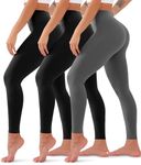 3 Pack High Waisted Leggings for Women No See Through Yoga Pants Tummy Control Leggings for Workout Running Buttery Soft, 04 Black/Black/Grey, Small-Medium