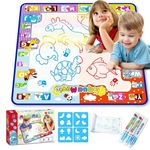 Kidology Water Color Mat - Doodle Water Drawing Mats 2 in 1 No Mess Coloring Educational Painting Toys for Toddlers Boys Girls Age 3 4 5 6 7 8 Year Old Indoor/Outdoor Play (Blue Design 2)