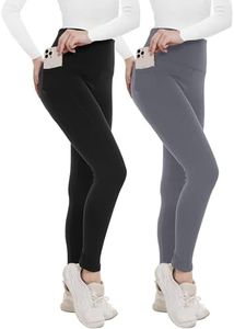 Opuntia 2 Pack Fleece Lined Leggings for Women - Thermal Winter Warm Tights Tummy Control High Waisted Workout Yoga Pants