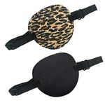 2 PCS Eye Patches, Adjustable Medical Lazy Eye Patch with Buckle, Visual Amblyopia Corrected Eye Patches Pirate Eye Patches for Adults and Kids, Black & Leopard Print