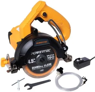 POWERTEC 4.5" Handheld Tile Saw – 12Amp/1400W Motor, Wet/Dry Cutting with Adjustable Water Feed System, GFCI Plug, Bevel & Depth Adjustment, Compatible with 4"-4.5" Diamond Blades (HTS1045)