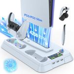 Lictin PS5/PS5 Slim Stand Cooling Station & Charging Dock with 3 Levels Cooling Fan, 3-Hour Fast Charge for PS5 Controllers, 3 USB Hubs, Headphone Holder, Fits 2020/2023 PS5 Standard/Digital Editions