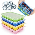 Kurtzy Ice Cube Trays with Clear Lids (4 Pack) - Flexible Silicone Covered Ice Cube Moulds for 60 Ice Cubes - Stackable Trays and Easy Release Mould for Baby Food, Water, Whiskey, Cocktails - BPA Free