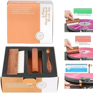Vinyl Supply Co. 3-in-1 Ultimate Vinyl Record Cleaning Kit 100% All-Natural Sapele Mahogany Wood Vinyl Cleaning Kit - Goat Hair Vinyl Record Brush, Velvet Brush Pad, & Stylus Brush Cleaner