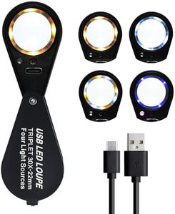 JuviPerpric 30X Jewelers Loupe with UV & LED Lights with Four Light Modes,22mm Portable Pocket Folable Loupe Jewelry Magnifier for Jewelry, Rocks, Coins（Black