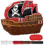 WERNNSAI Pirate Ship Pinata - Pirate Sailboat Pinata with Blindfold Stick for Boys Kids Caribbean Pirate Birthday Party Supplies Adventure Party Decorations for Fiestas Halloween Celebration