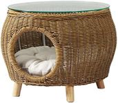 Gardeon Outdoor Coffee Table Wicker Side Tables Pet Bed Patio Furniture Timber Desk Cafe Garden Pool Deck Backyard Camping Living Room Bedroom Rattan Round Glass Top Natural