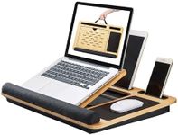 Bamboo Laptop Lap Desk Angle Adjustable, Sofa Bed Desk Portable with Cushion and Soft Wrist Pad, Laptop Stand with Mouse Pad and Tablet & Phone Hoder (Natural Bamboo for Desk Black for Cushion)