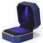 AVESON Luxury Ring Box, Velvet Ring Holder Case Jewellery Organiser Storage Gift Box with LED Light for Proposal Engagement Wedding, Blue